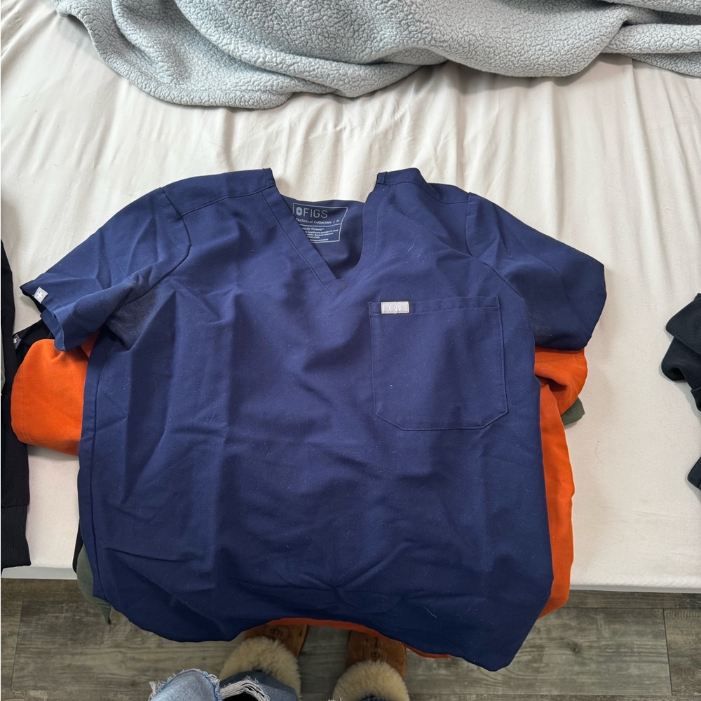 Figs Deep Blue V-Neck Scrub Top